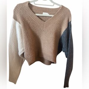 Dreamers V-Neck Sweater in Tan, Cream, and Gray